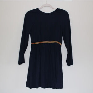 NWT Bonpoint Girl's Julie Dress Long Sleeve Navy Wool Viscose Red Gold Stripe 12